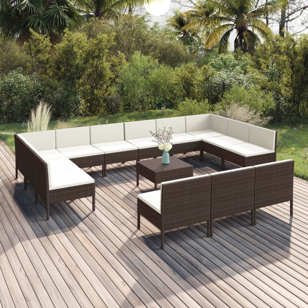 Set Divani da Giardino 14 pz con Cuscini in Polyrattan Marrone cod mxl 38521