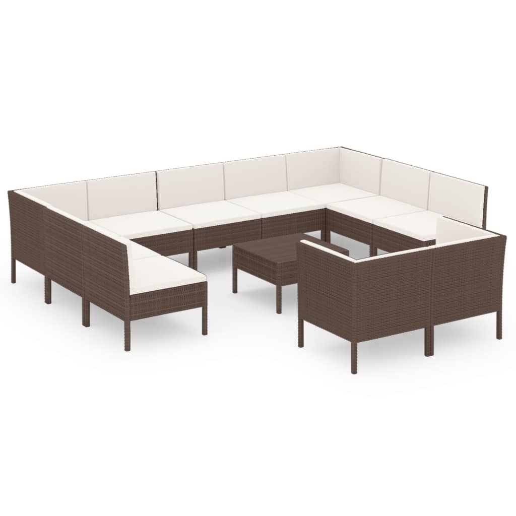 Set Divani da Giardino 12 pz con Cuscini in Polyrattan Marrone 3094619