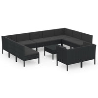 Set Divani da Giardino 12 pz con Cuscini in Polyrattan Nero 3094621