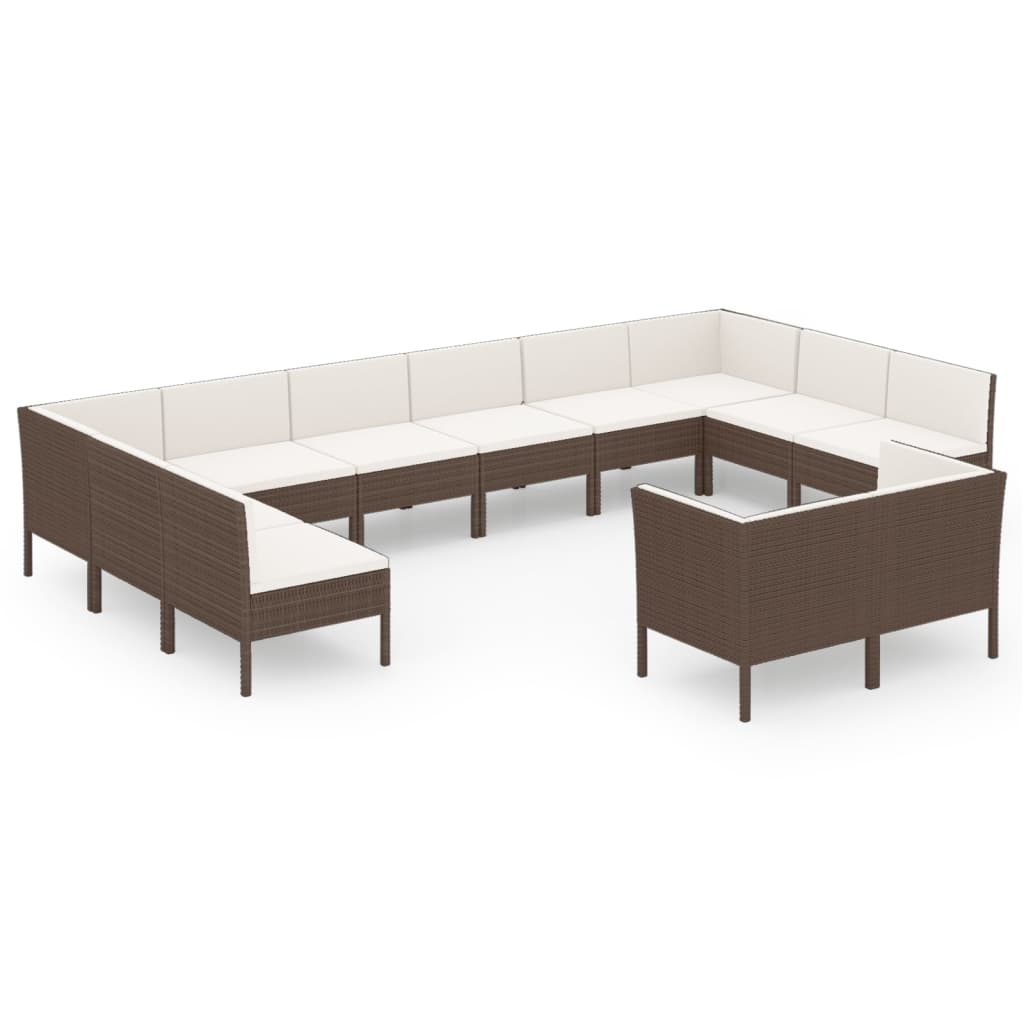 Set Divani da Giardino 12 pz con Cuscini in Polyrattan Marrone 3094623