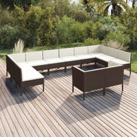 Set Divani da Giardino 12 pz con Cuscini in Polyrattan Marrone 3094623