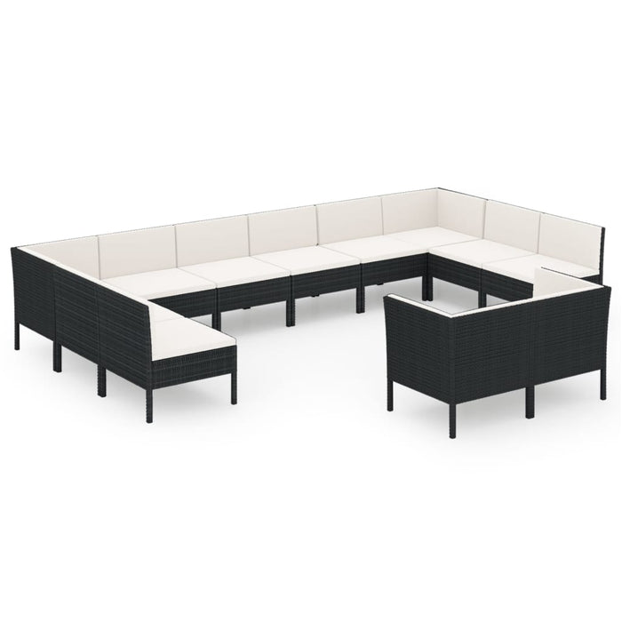 Set Divani da Giardino 12 pz con Cuscini in Polyrattan Nero 3094624