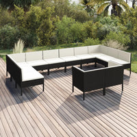 Set Divani da Giardino 12 pz con Cuscini in Polyrattan Nero 3094624