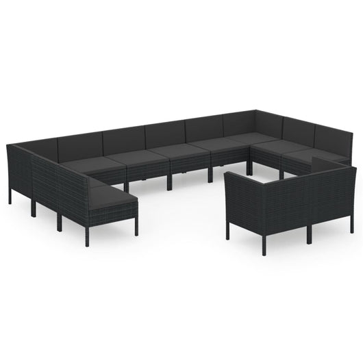 Set Divani da Giardino 12 pz con Cuscini in Polyrattan Nero cod mxl 38531