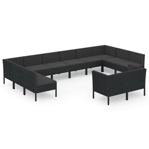 Set Divani da Giardino 12 pz con Cuscini in Polyrattan Nero 3094625