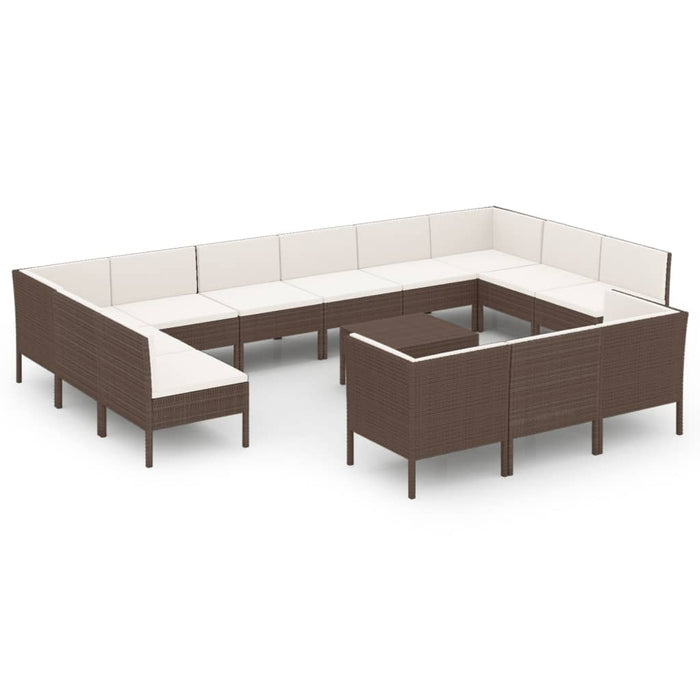 Set Divani da Giardino 14 pz con Cuscini in Polyrattan Marrone 3094627