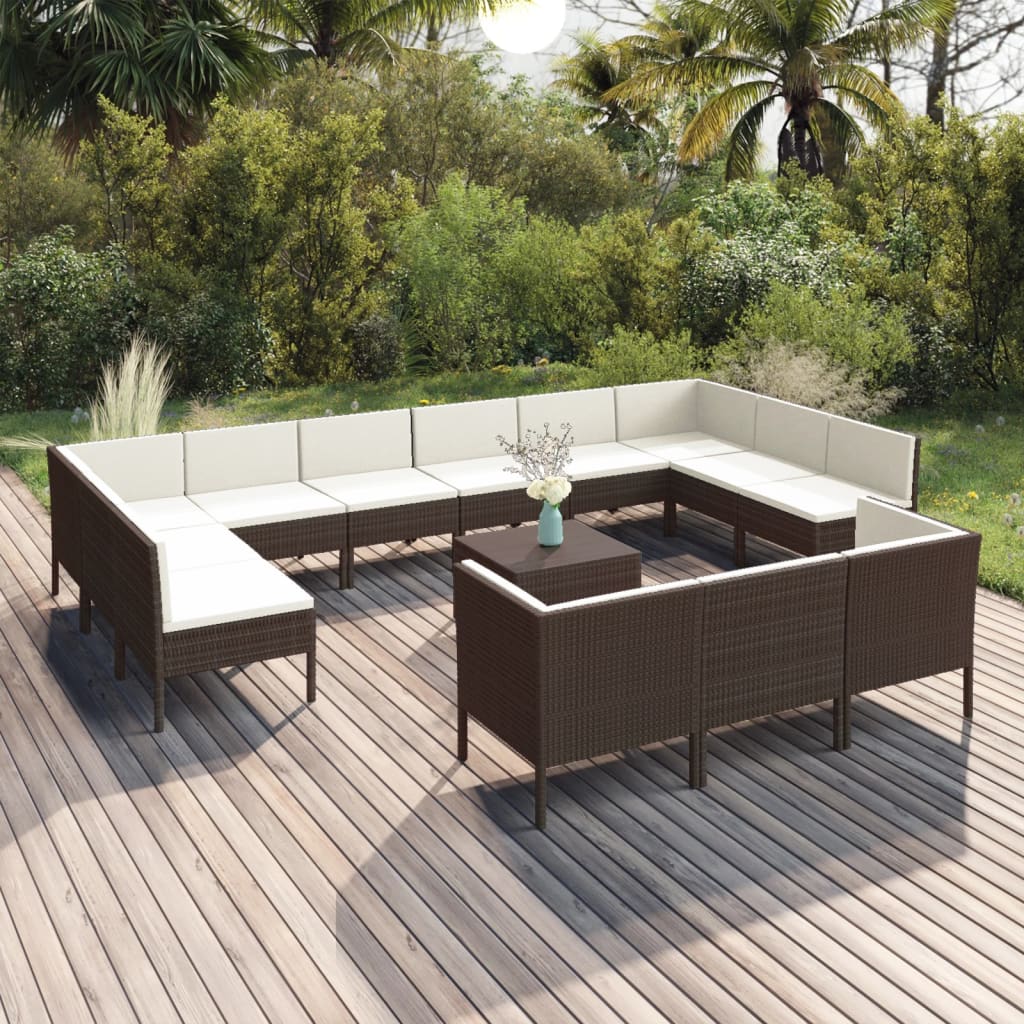 Set Divani da Giardino 14 pz con Cuscini in Polyrattan Marrone 3094627