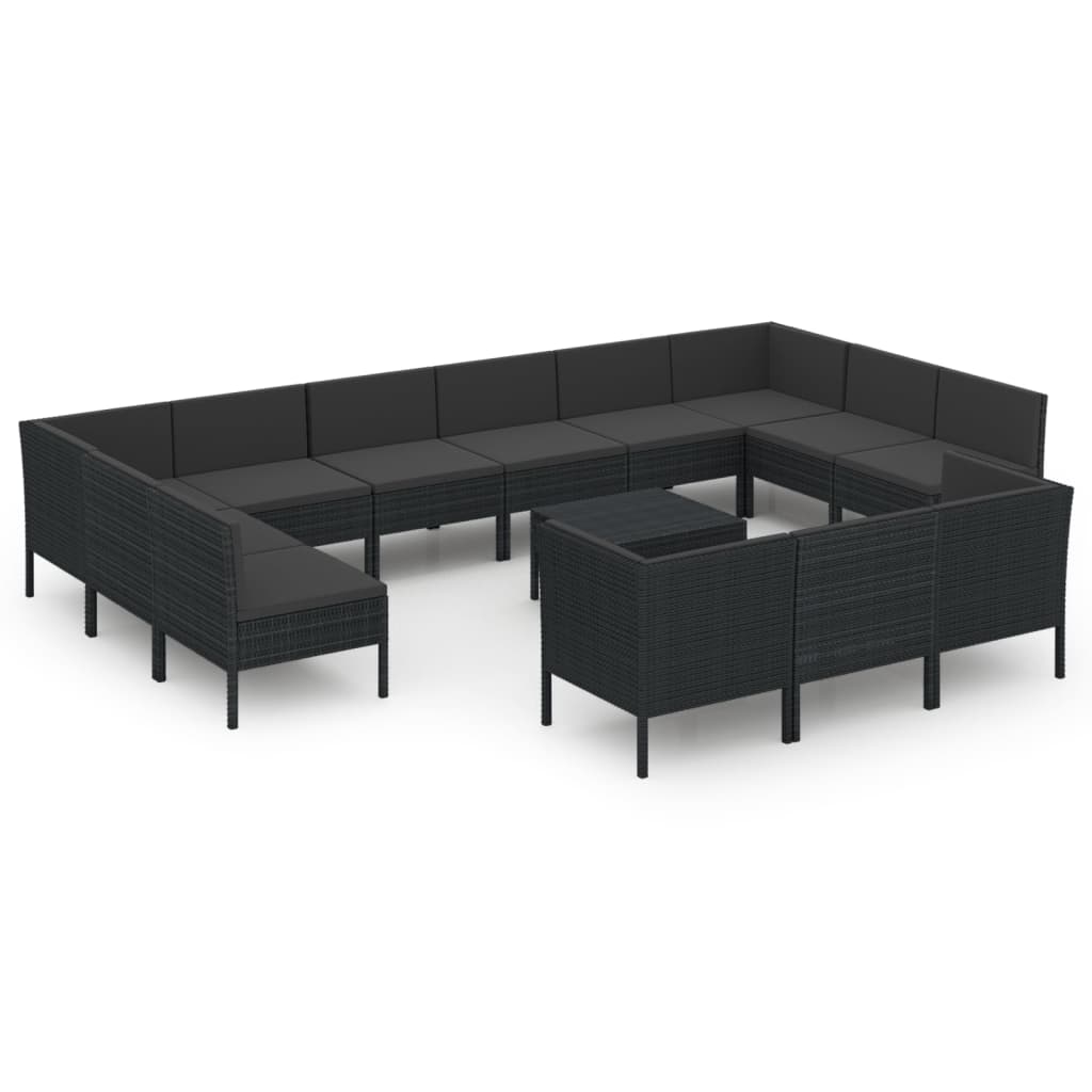 Set Divani da Giardino 14 pz con Cuscini in Polyrattan Nero cod mxl 38534