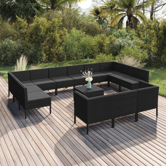 Set Divani da Giardino 14 pz con Cuscini in Polyrattan Nero cod mxl 38534