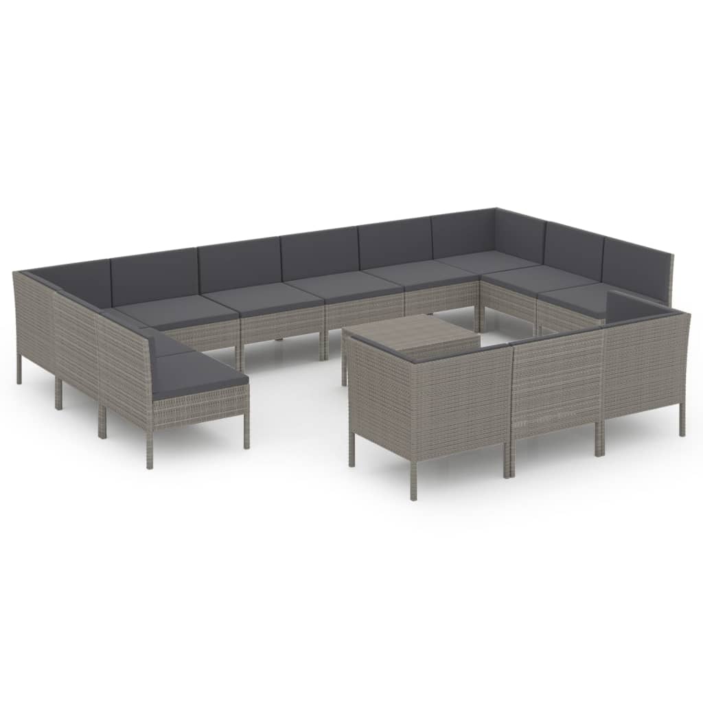 Set Divani da Giardino 14 pz con Cuscini in Polyrattan Grigio cod mxl 38528