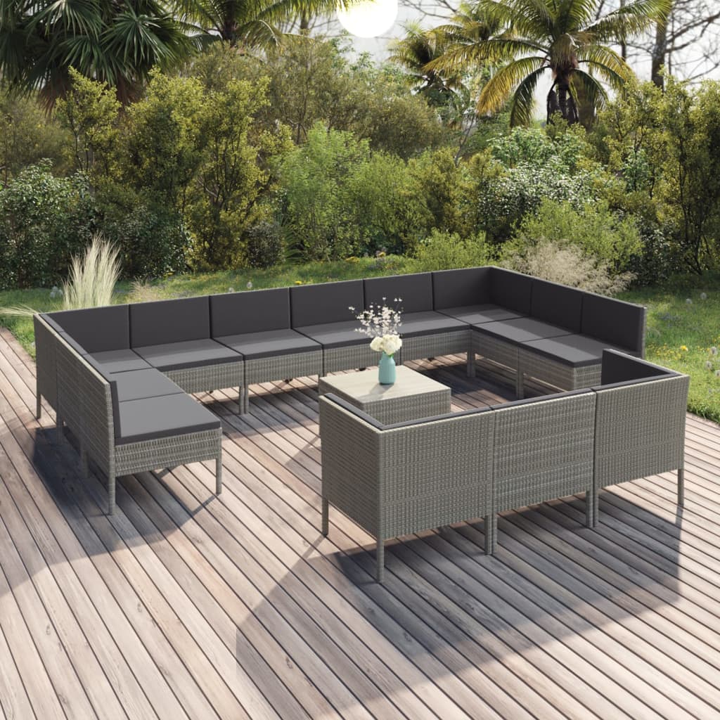 Set Divani da Giardino 14 pz con Cuscini in Polyrattan Grigio cod mxl 38528