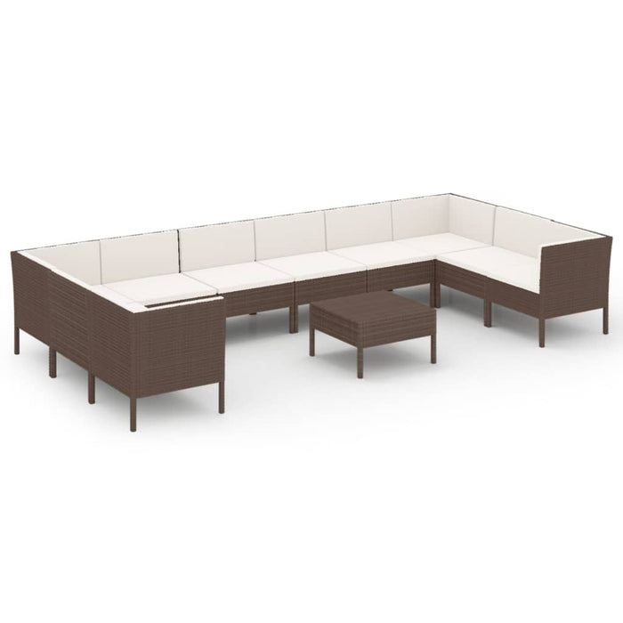 Set Divani da Giardino 11 pz con Cuscini in Polyrattan Marrone 3094631