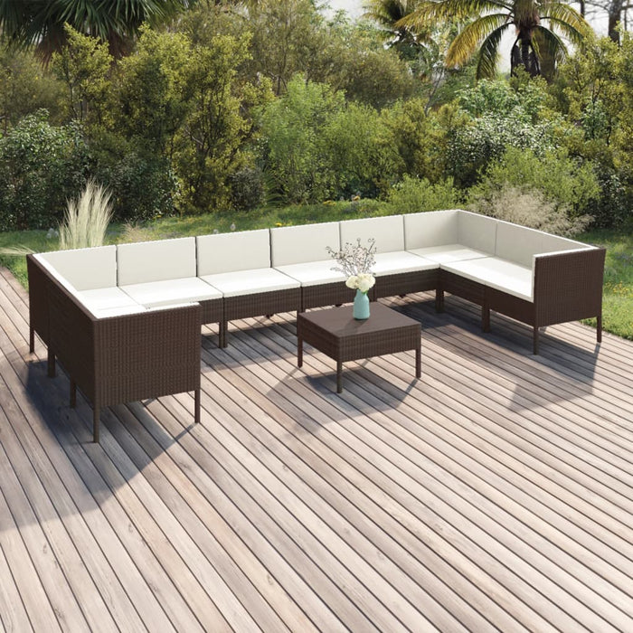 Set Divani da Giardino 11 pz con Cuscini in Polyrattan Marrone 3094631