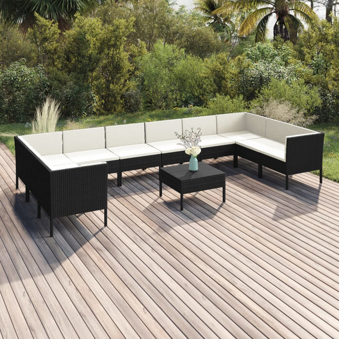 Set Divani da Giardino 11 pz con Cuscini in Polyrattan Nero 3094632