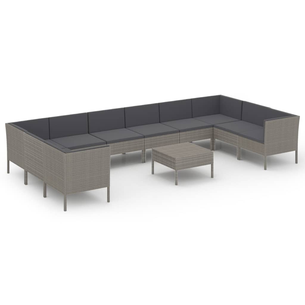 Set Divani da Giardino 11 pz con Cuscini in Polyrattan Grigio cod mxl 41999