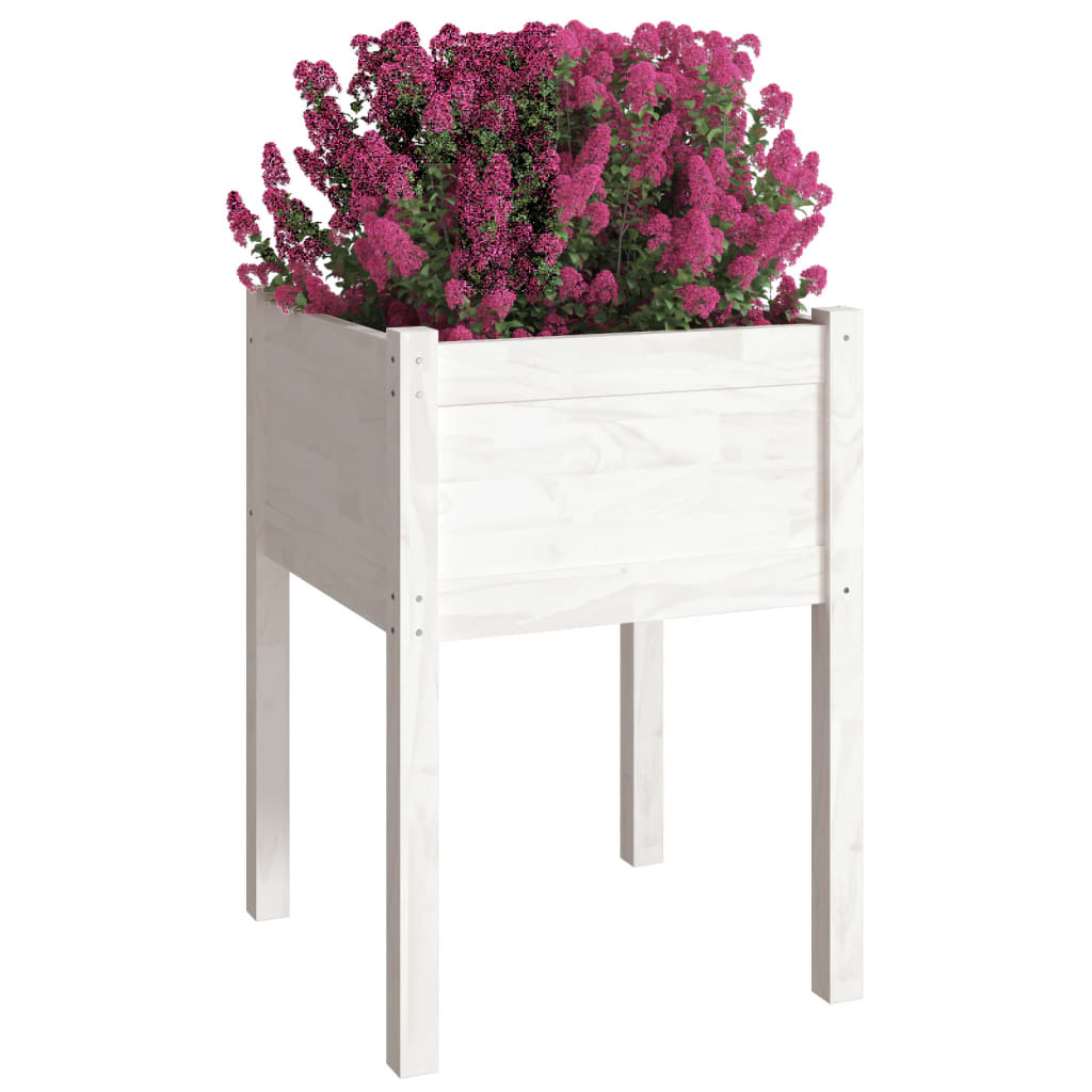 Fioriera da Giardino Bianca 50x50x70 cm Legno Massello di Pino cod mxl 66638