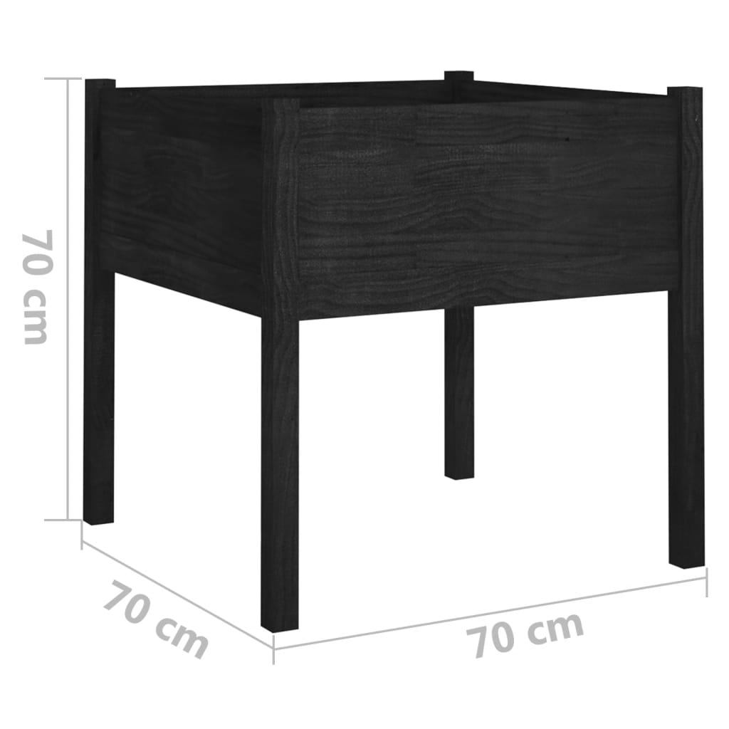 Fioriera da Giardino Nera 70x70x70 cm in Legno Massello di Pino cod mxl 66665