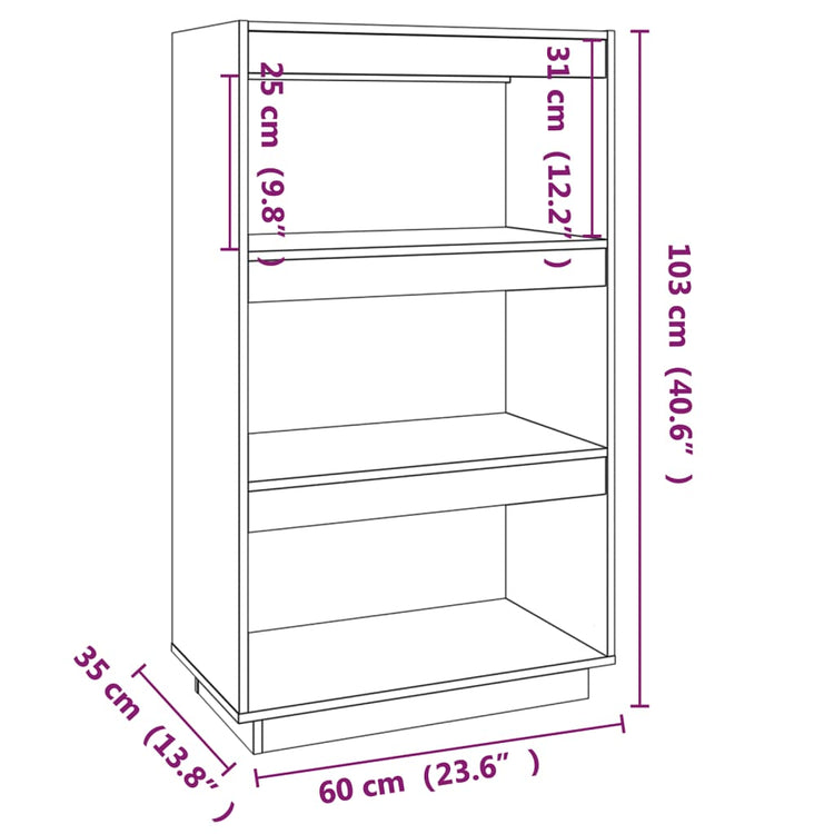 Libreria/Divisorio Grigio 60x35x103cm in Legno Massello di Pino