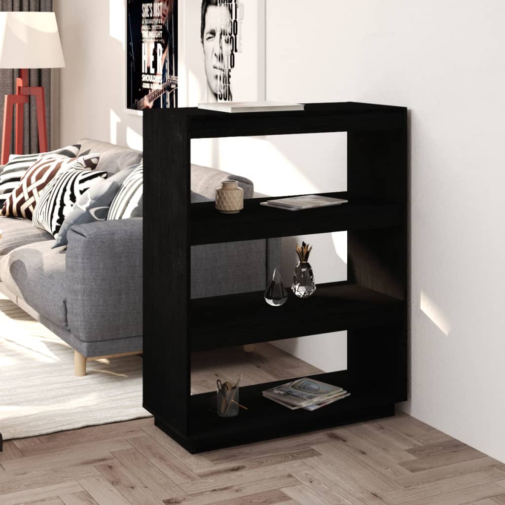 Libreria/Divisorio Nero 80x35x103 cm in Legno Massello di Pino cod mxl 15513