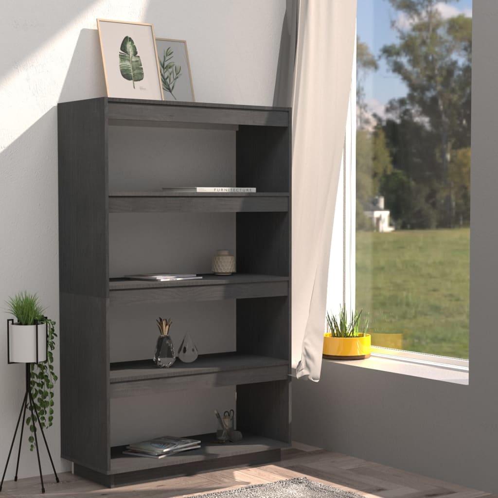 Libreria/Divisorio Grigio 80x35x135 cm Legno Massello di Pino