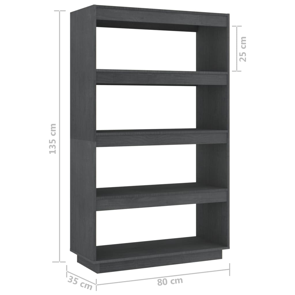 Libreria/Divisorio Grigio 80x35x135 cm Legno Massello di Pino