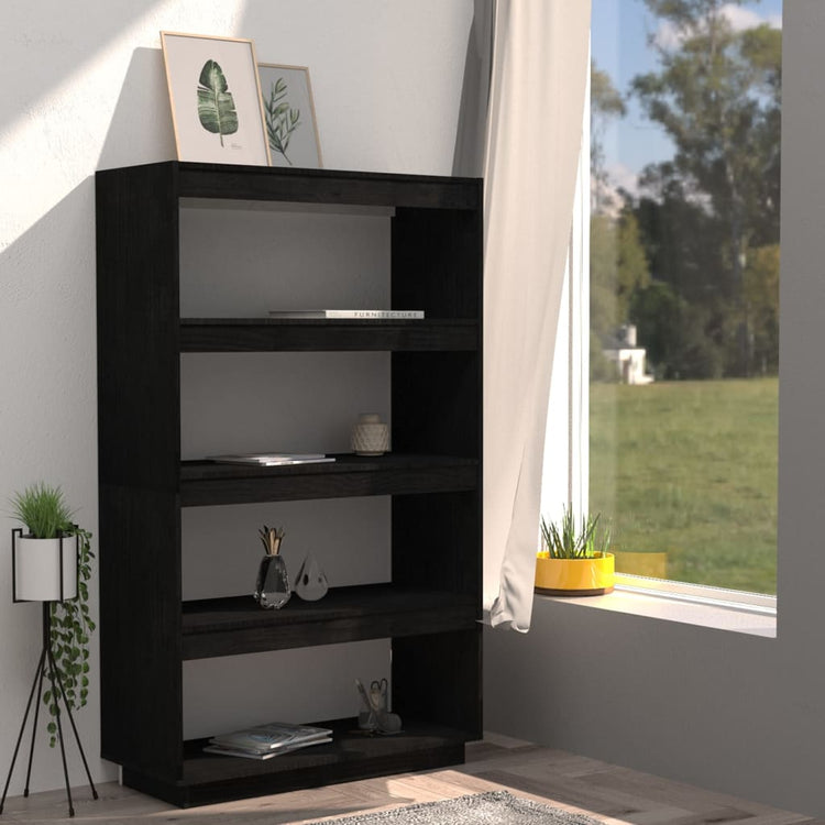 Libreria/Divisorio Nero 80x35x135 cm in Legno Massello di Pino cod mxl 13487