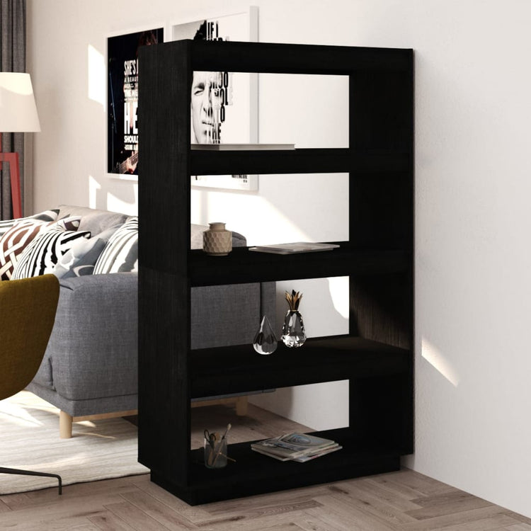 Libreria/Divisorio Nero 80x35x135 cm in Legno Massello di Pino cod mxl 13487