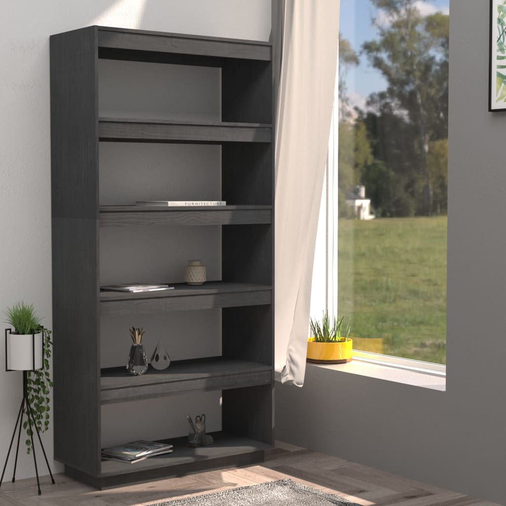 Libreria/Divisorio Grigio 80x35x167 cm in Massello di Pino 810896