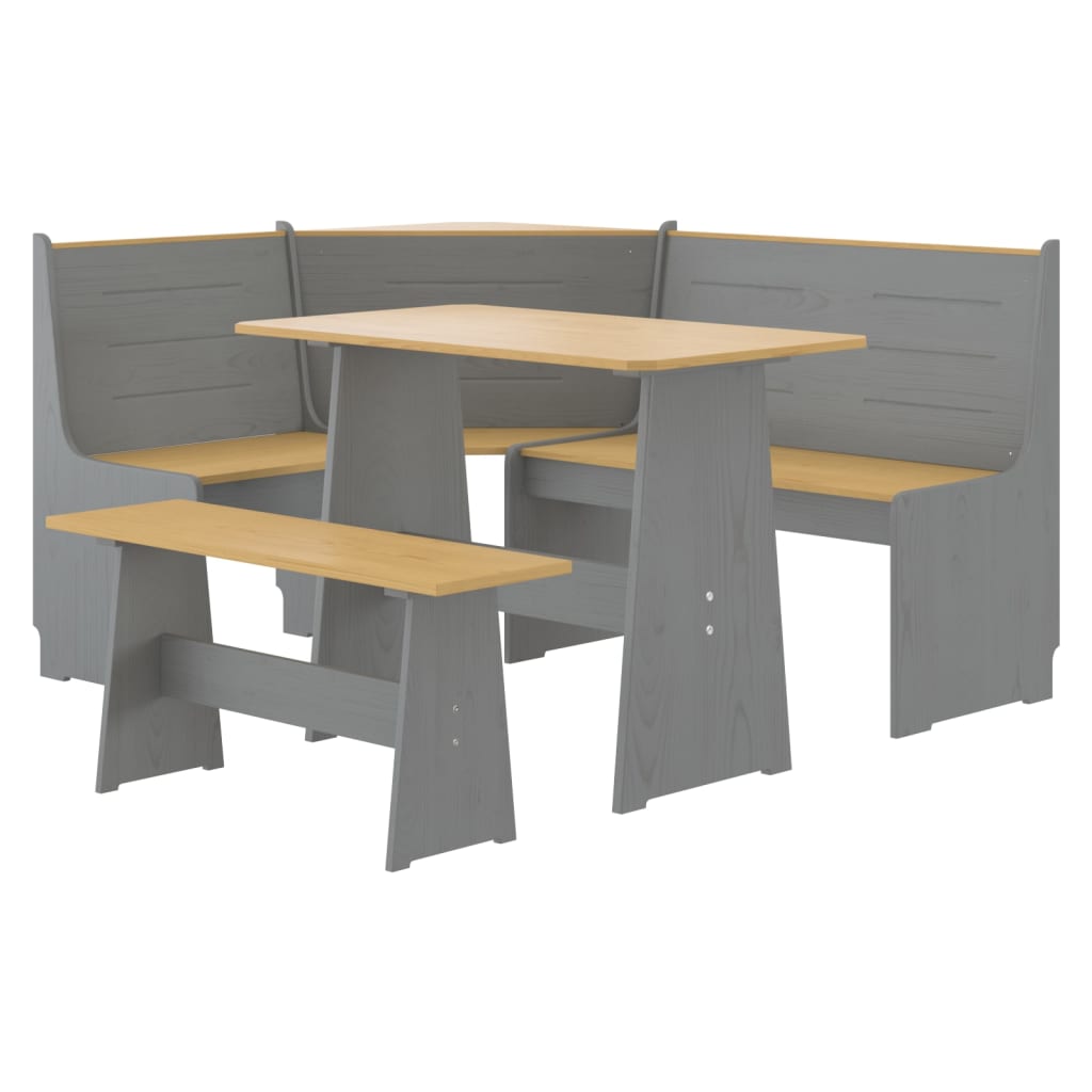 Set da Pranzo 3 pz Marrone Miele e Grigio in Legno di Pino 3096569