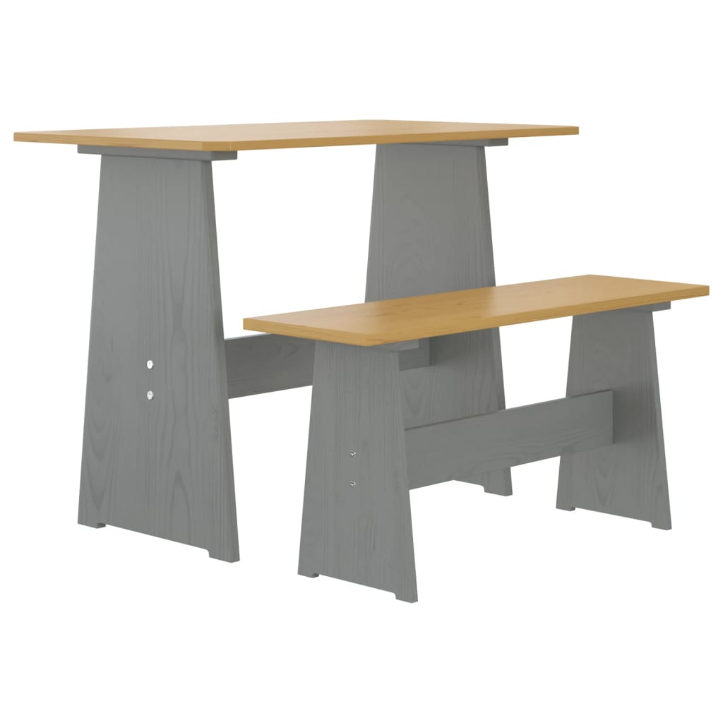 Set da Pranzo 3 pz Marrone Miele e Grigio in Legno di Pino 3096569