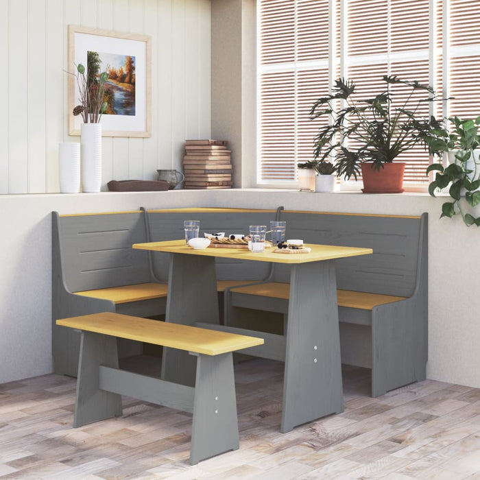 Set da Pranzo 3 pz Marrone Miele e Grigio in Legno di Pino 3096569