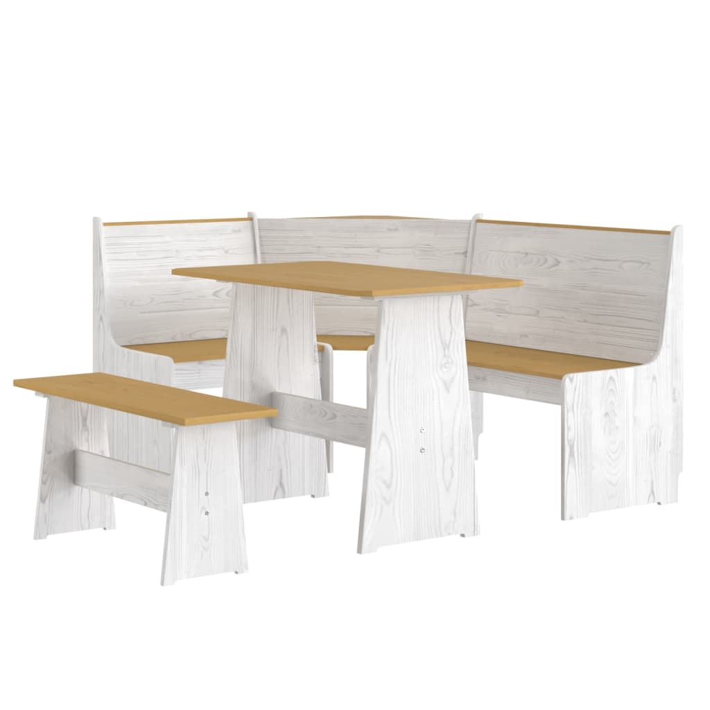 Set da Pranzo 3 pz Marrone Miele e Bianco in Legno di Pino