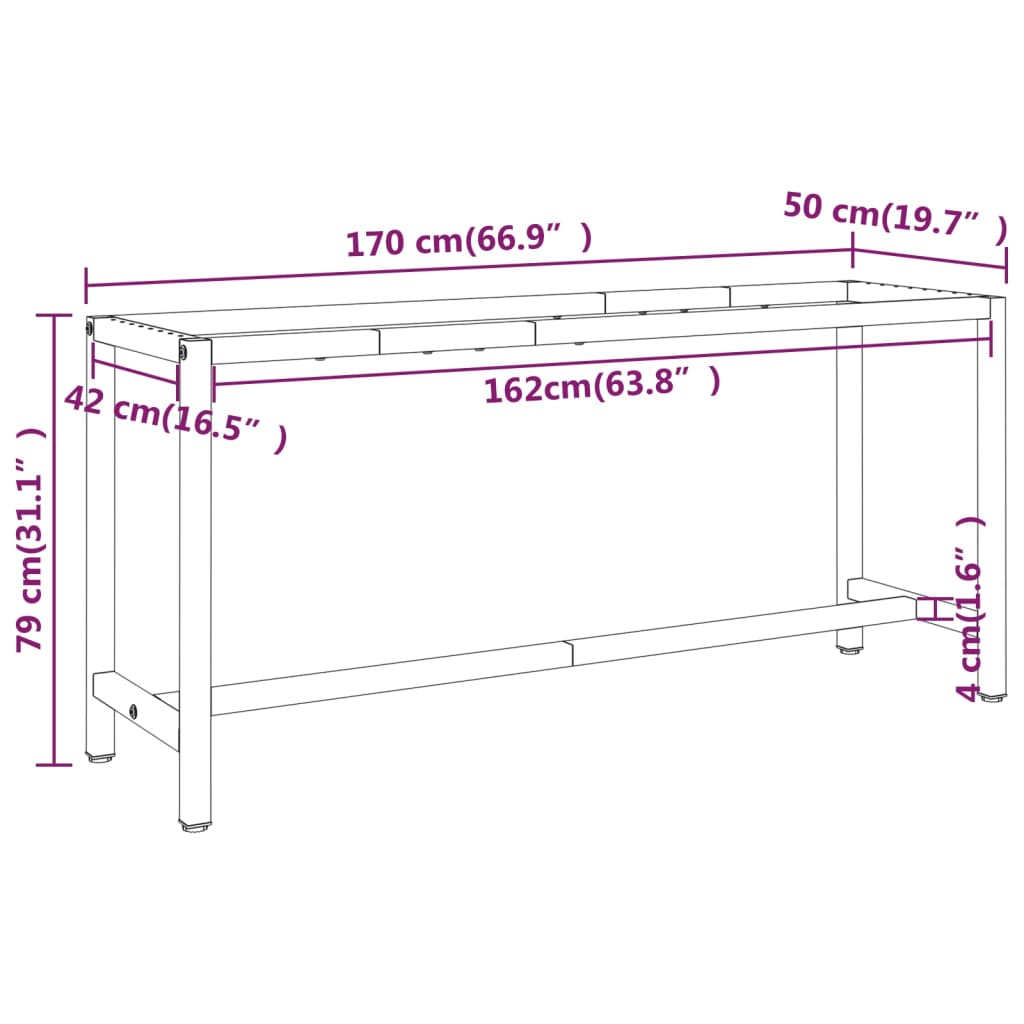 Telaio Banco da Lavoro Nero e Rosso Opaco 170x50x79 cm Metallo 151452