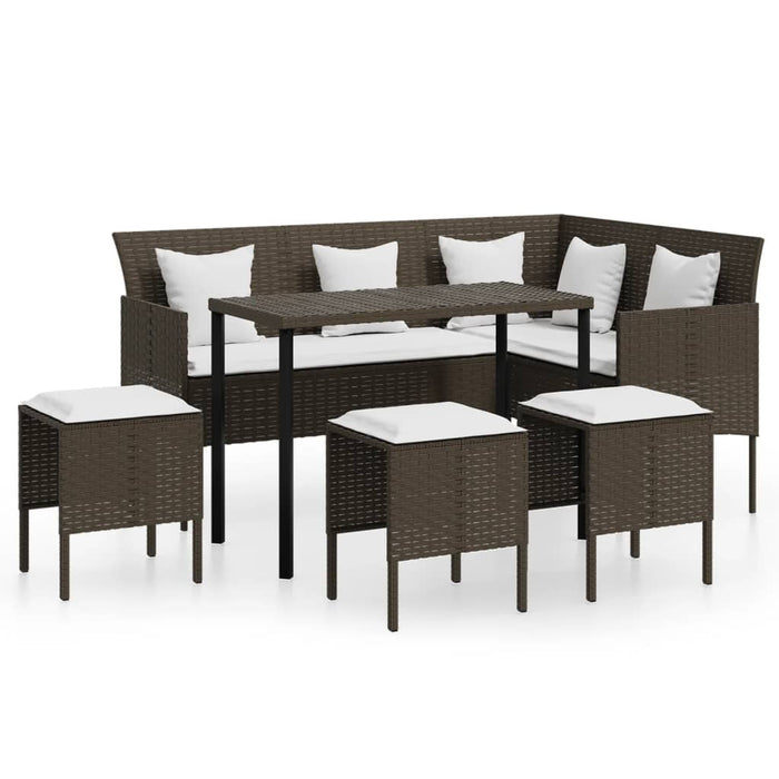 Set Divano a L con Cuscini 5 pz Marrone in Polyrattan 318580