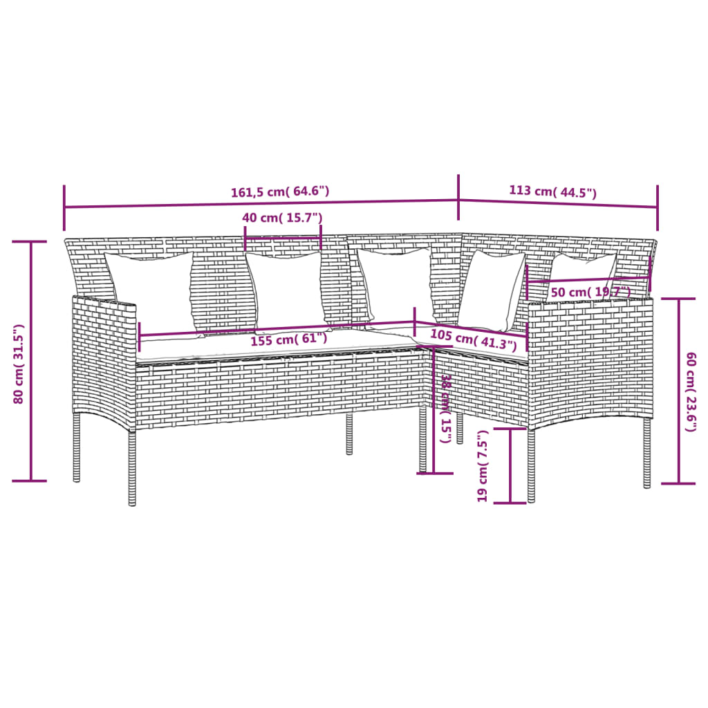 Divano a Forma di L con Cuscini in Polyrattan Marrone 318583