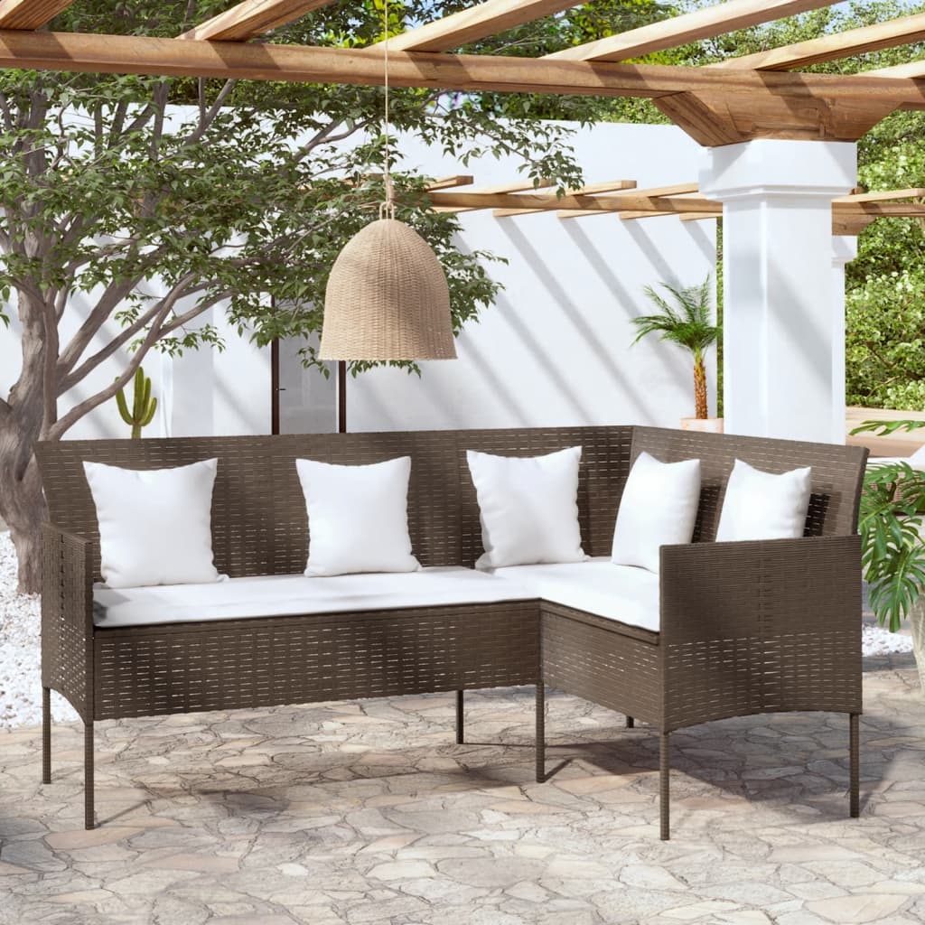 Divano a Forma di L con Cuscini in Polyrattan Marrone 318583