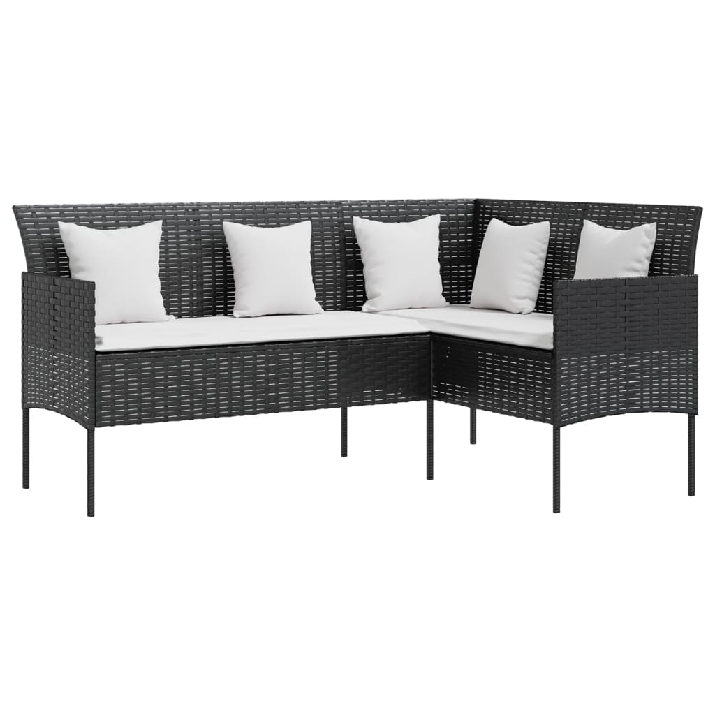 Divano a Forma di L con Cuscini in Polyrattan Nero 318584