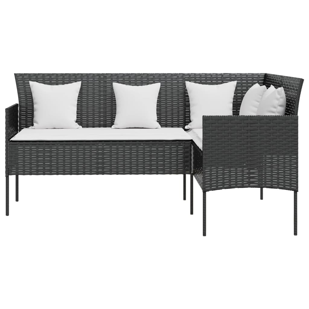 Divano a Forma di L con Cuscini in Polyrattan Nero 318584