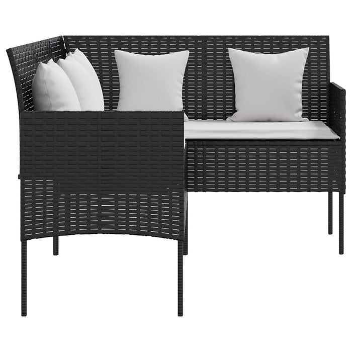 Divano a Forma di L con Cuscini in Polyrattan Nero 318584