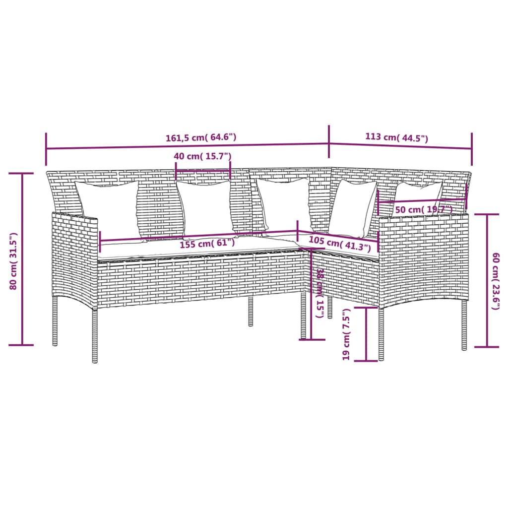 Divano a Forma di L con Cuscini in Polyrattan Nero 318584