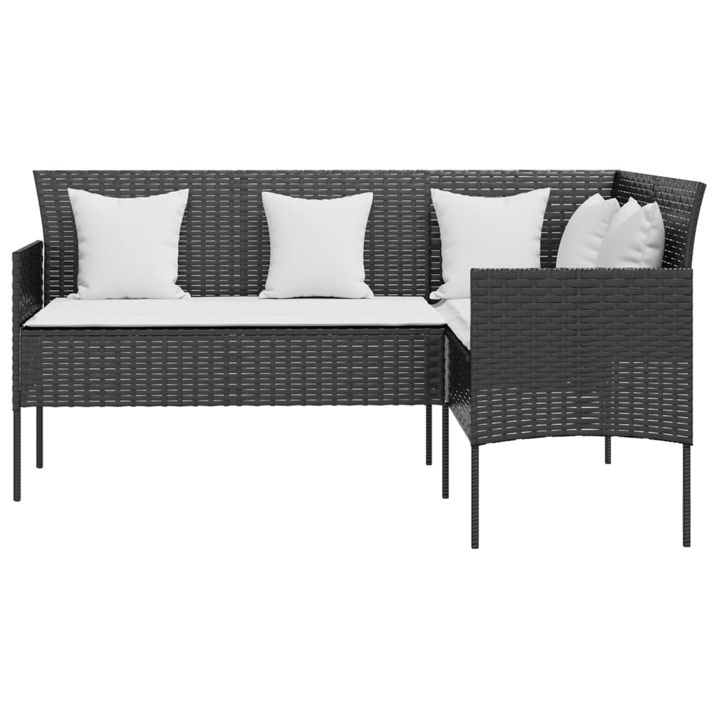 Divano a Forma di L con Cuscini in Polyrattan Nero 318587