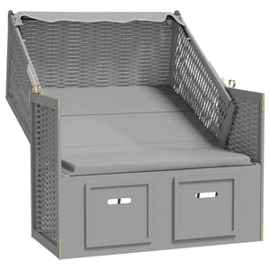 Strandkorb con Tettoia in Polyrattan e Legno Massello Grigio 318650