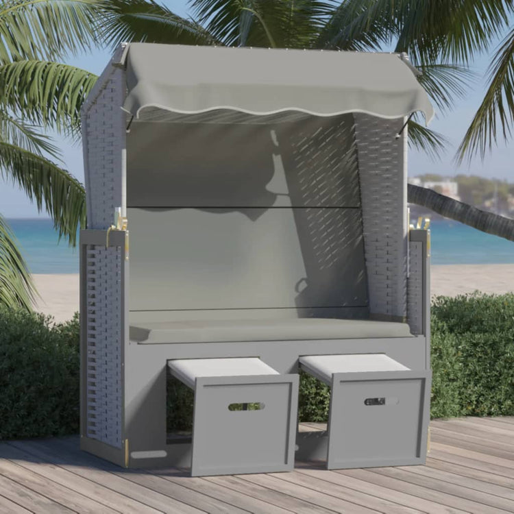 Strandkorb con Tettoia in Polyrattan e Legno Massello Grigio 318650