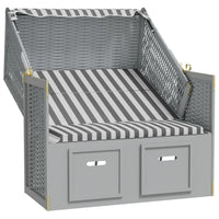 Strandkorb con Tettoia Polyrattan Legno Massello Grigio Bianco