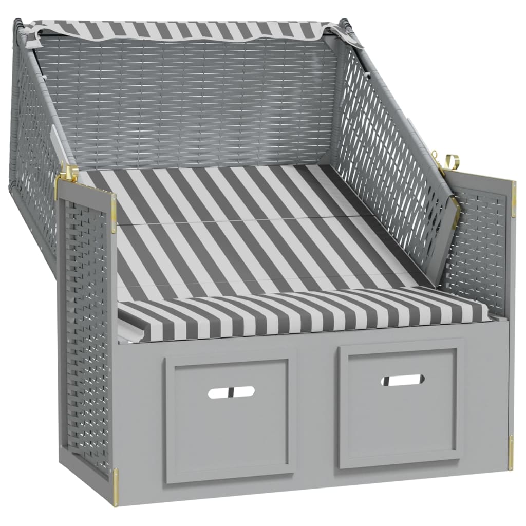 Strandkorb con Tettoia Polyrattan Legno Massello Grigio Bianco 318652