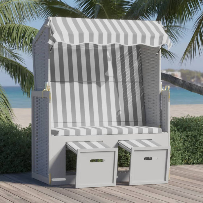 Strandkorb con Tettoia Polyrattan Legno Massello Grigio Bianco