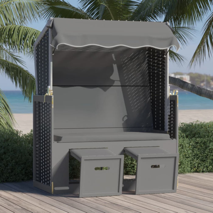 Strandkorb con Tettoia Polyrattan Legno Massello Antracite Nero 318653