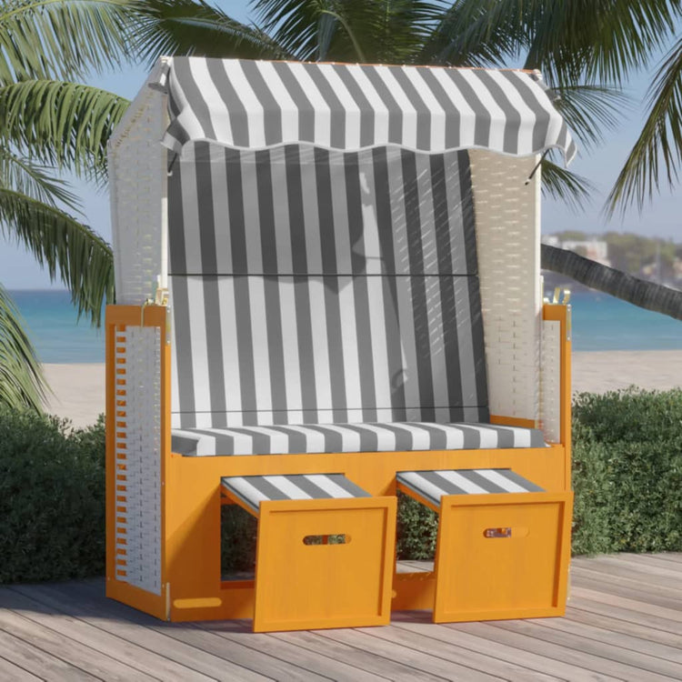 Strandkorb Tettoia Polyrattan e Legno Massello Bianco e Grigio