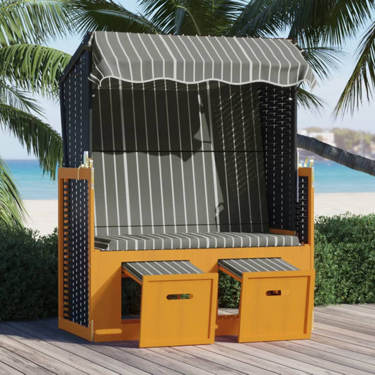 Strandkorb Tettoria Polyrattan e Legno Massello Nero e Grigio 318657