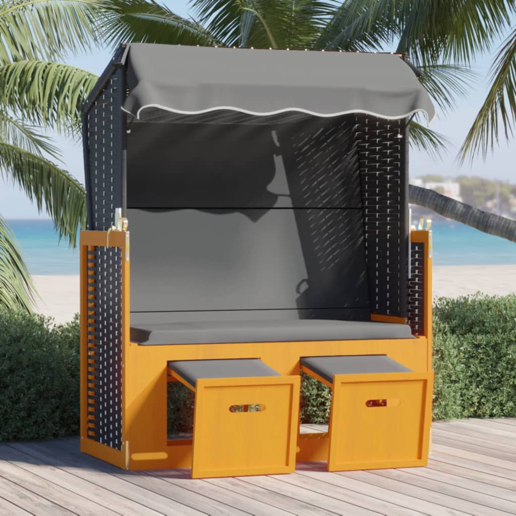 Strandkorb Tettoria Polyrattan Legno Massello Nero e Antracite 318658